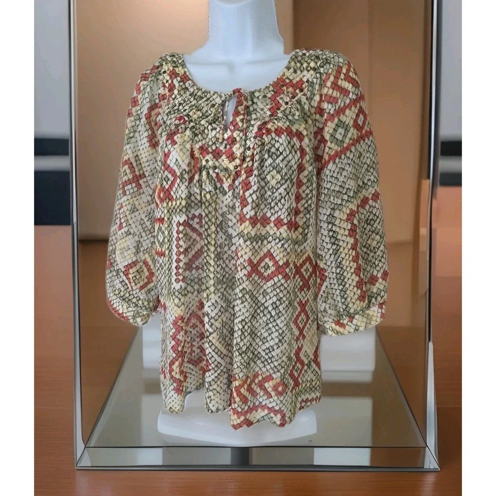 Alfred Dunner Popover Top 16P Multicolor Lightweight‎ 3/4 Sleeves Relaxed Flowy